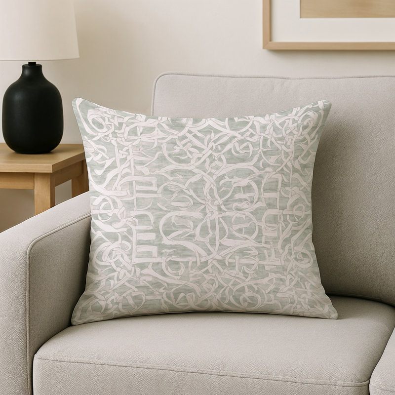 Coussin décoratif intérieur / extérieur gris Modern Modern, Carré 18 po, Gris clair / abstrait beige