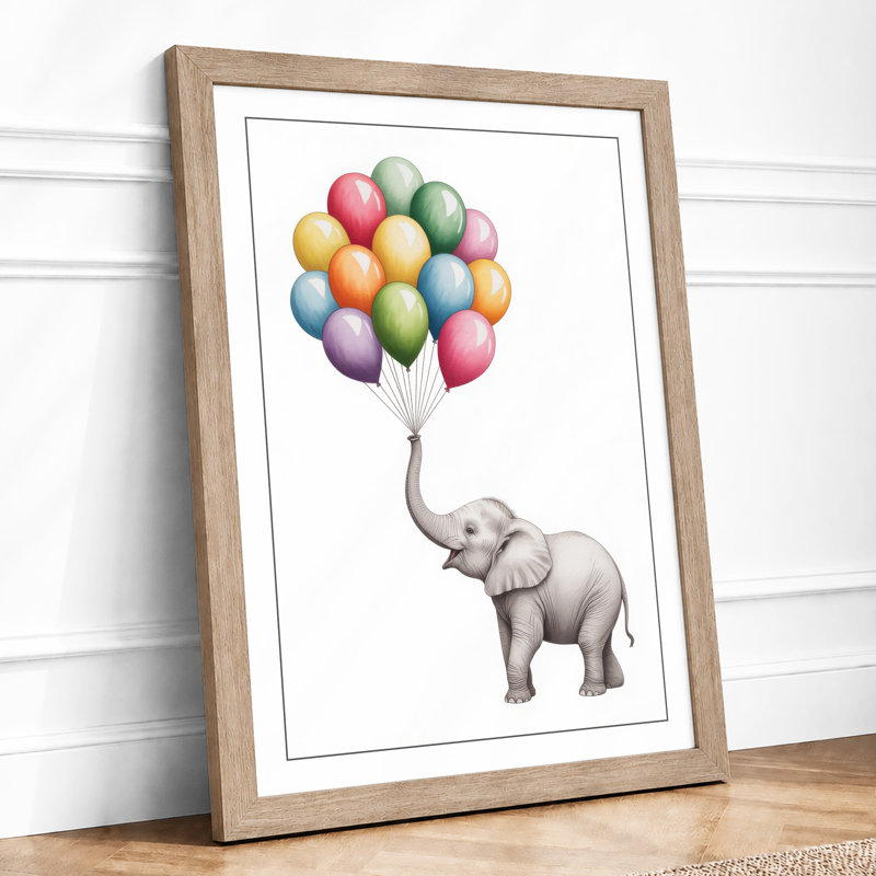 Elephant Holds Dreams Illustrative - Framed Print, A1 - 84.1 x 59.4 cm, Oak