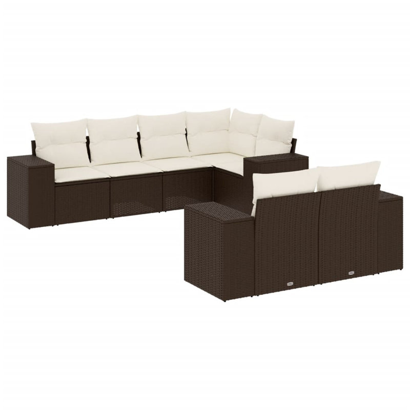  Ensemble de canapé de jardin modulaire en rotin PE, Blanc, crème, Brun