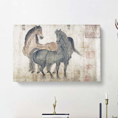 Two Horses by Zhao Mengfu - Wrapped Canvas Painting