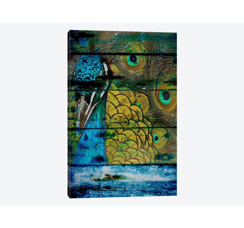 Paon IV, impression sur toile tendue, H 60 po x l 40po x P 1,5 po, Toile tendue, Pas de tapis