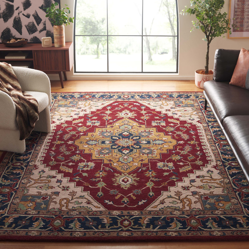 Montey Hand Tufted Wool Cotton Oriental Rug in Red/Ivory, Rectangle 8' x 10'