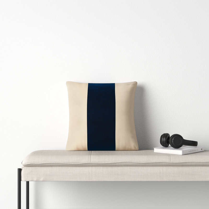 Housse de coussin Kat, Bleu marine / taupe, 22 po x 22 po, Housse de coussin seulement - sans coussin