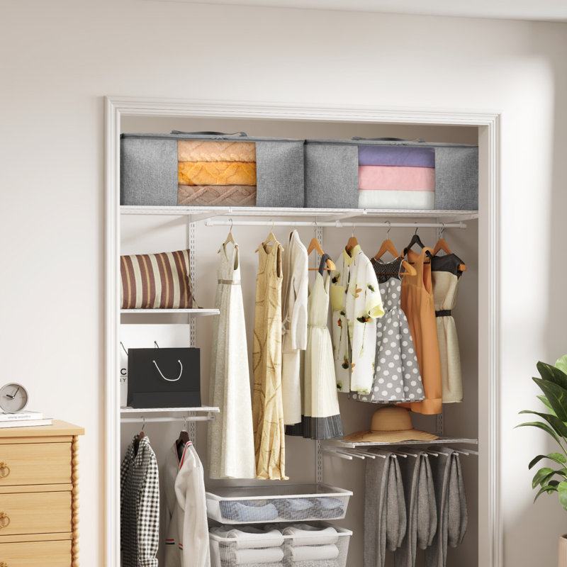 Sac de rangement pour édredon 105L, paquet de 2 bacs de rangement folables avec couvercles pour couette, couette, sacs de rangement pour lit très grand avec fermetures à glissière et poignées, organisateurs de vêtements et rangement avec fenêtre tr