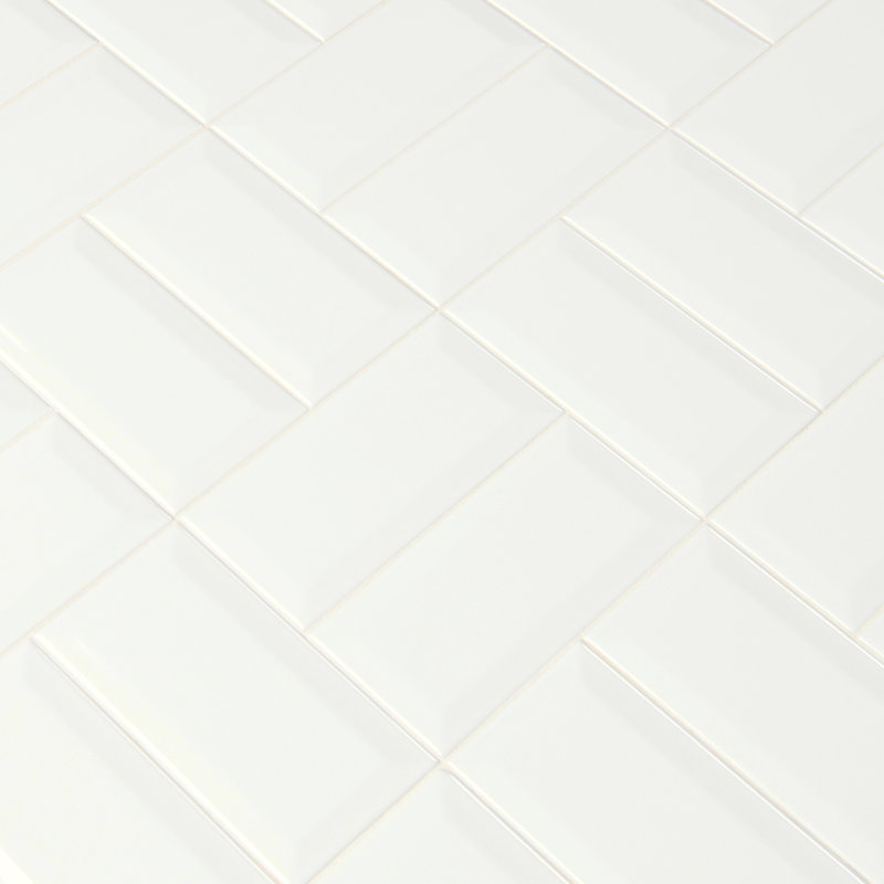 Segment 3 in. x 6 in. Glossy Ceramic Bullnose Tile Trim, Blanc