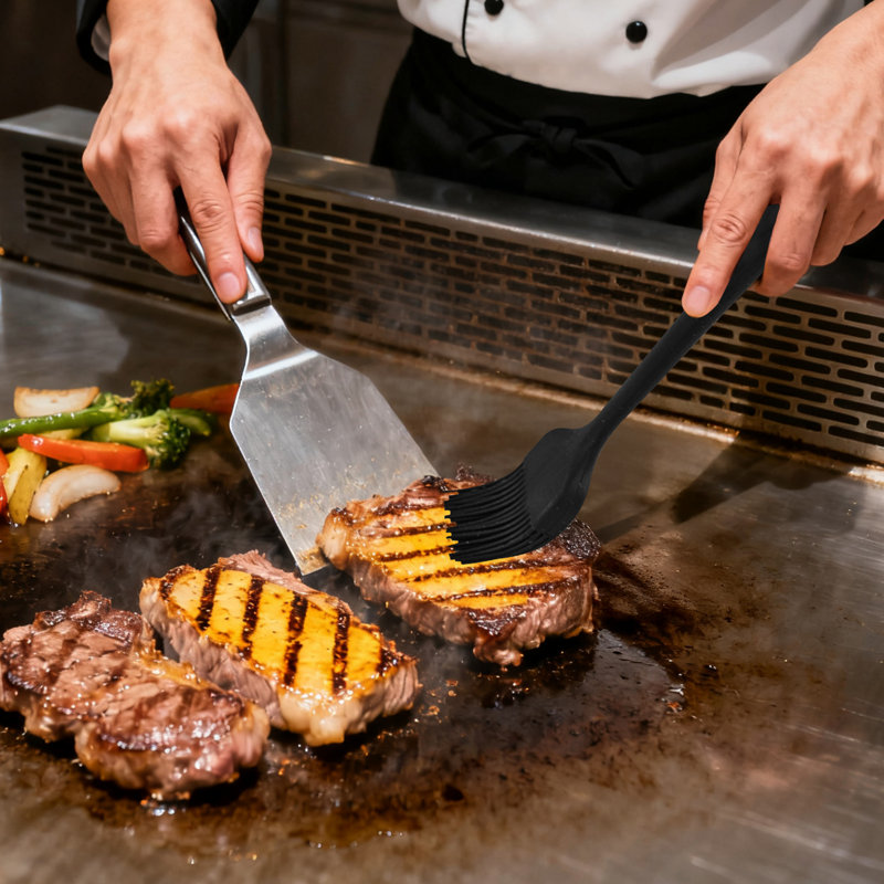 Ensemble de 19 ustensiles de cuisine en acier inoxydable pour barbecue Teppanyaki
