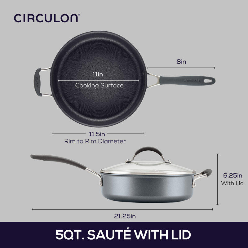Gray 5-Quart Non-Stick Aluminum Saute Pan with Lid