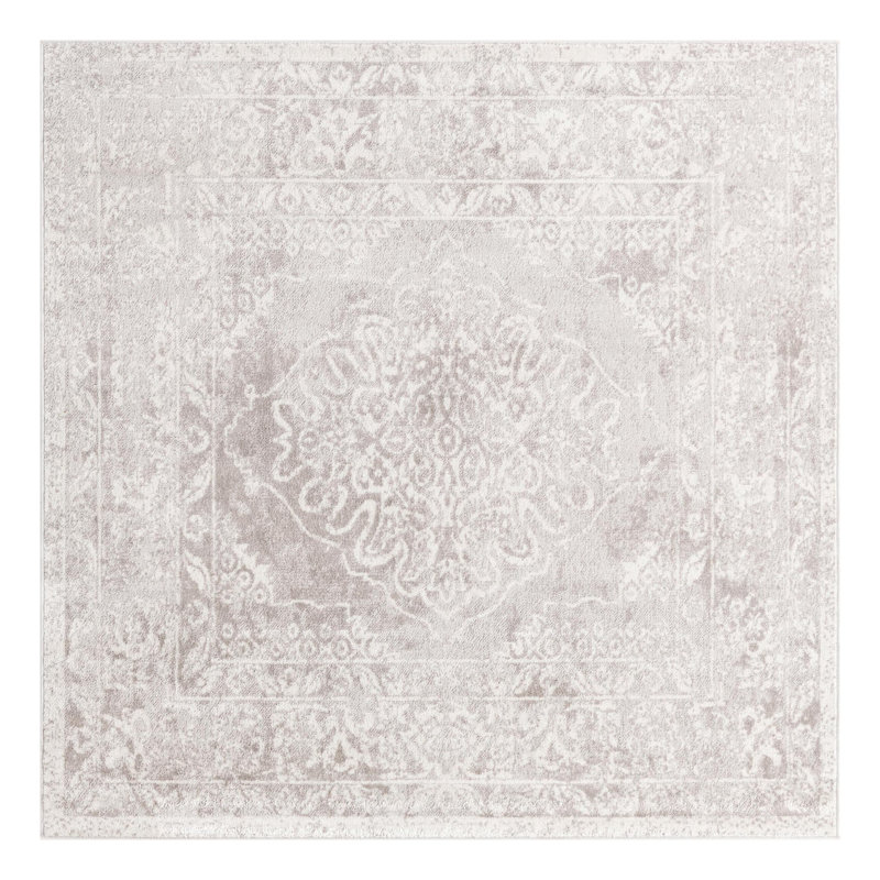 Audres Oriental Gray/Ivory Area Rug, Square 6'1"