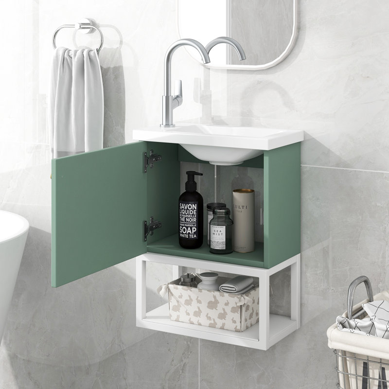 40mm Single Bathroom Vanity with Drop In Basin, Green