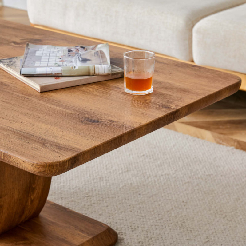 Modern Minimalist Wood-Tone MDF Coffee Table Set (Square + Rectangular)Wood Colour,MDF Coffee Table,Wood-Coloured Textured Decal,Side Table.