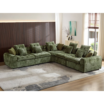 124''Oversized Modular Sectional Sofa,Comfy Boucle Cloud Sectional Couch,L-Shaped Deep Seat Compressed Sofa With Toss Pillows For Living Room