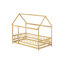 Lit simple en bois pour plancher de maison simple avec structure de toit, barrières de sécurité, naturel (ancien numéro de référence W504P286404)-991000616