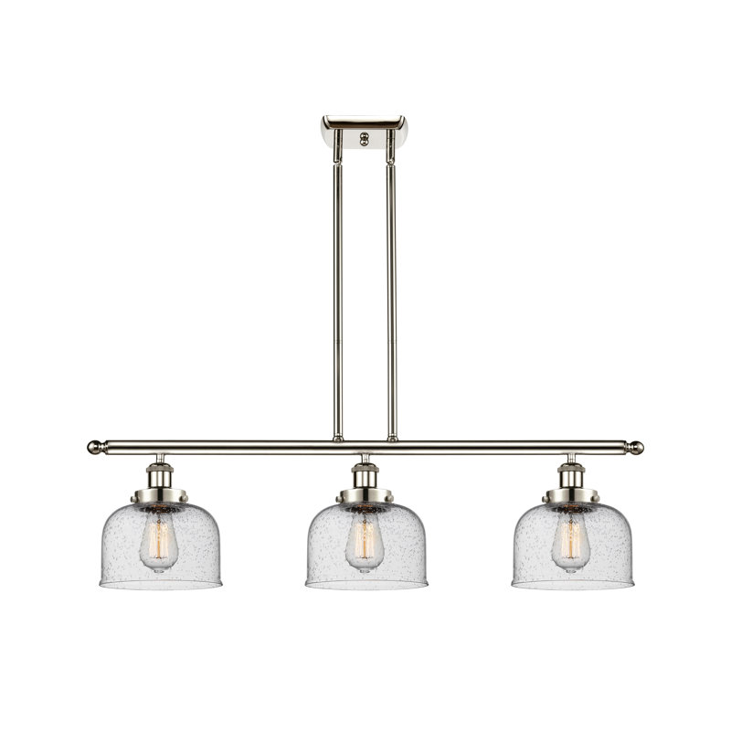 Cloche - 3 lumières d'îlot de 36 po - abat-jour de 8 po, Grainé, Nickel poli, DEL