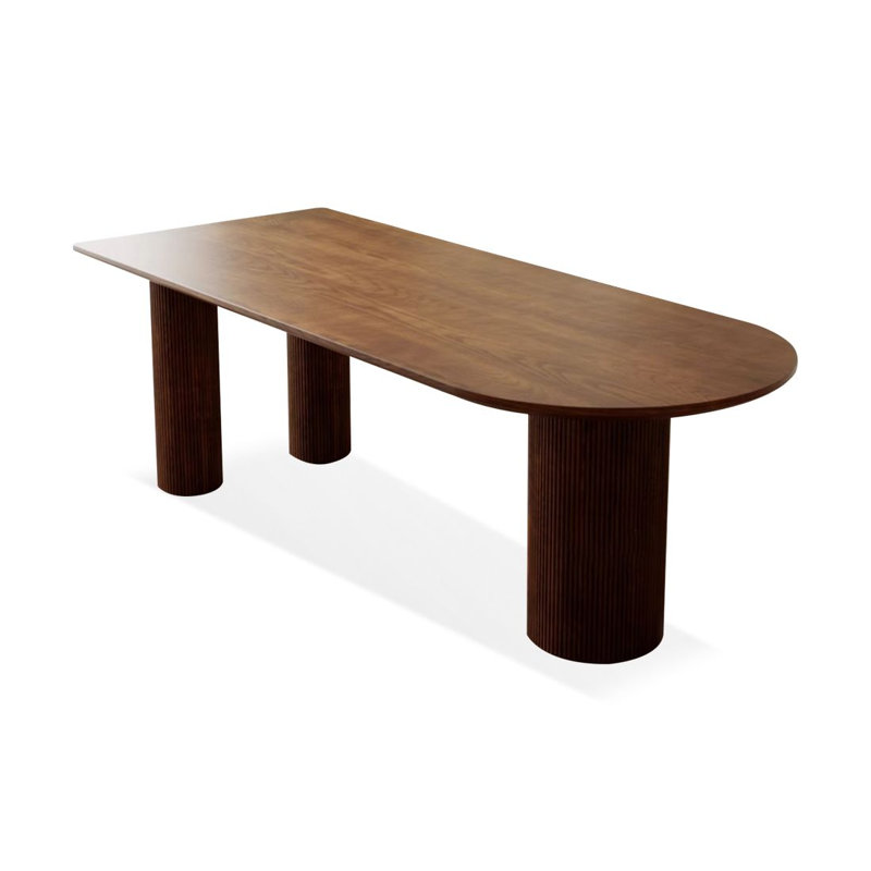 Table de salle à manger en bois massif noisette demi-cercle, H 29,53 po x L 70,87 po x l 31,5 po