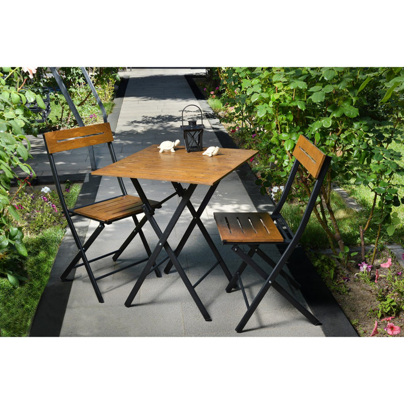 Latoria 2 - Person Metal Patio Dining Set with Square Table, Walnut