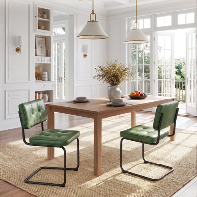 Marlow 19.3" H Mid-Century Modern Tufted Faux Leather Side Dining Chair with Steel Frame