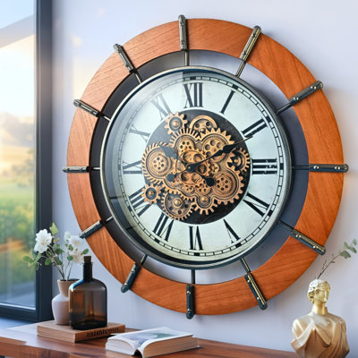 THE GEARS CLOCK Wall Clock with Real Moving Gears AU-LI_ 36 in Round SALZBURG