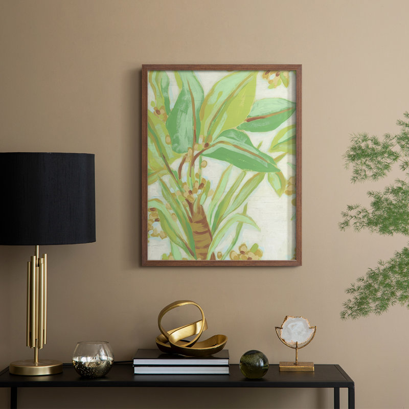 «Island Leaf Fresco I», reproduction encadrée - bois massif, H 15 po x l 12 po, Noyer