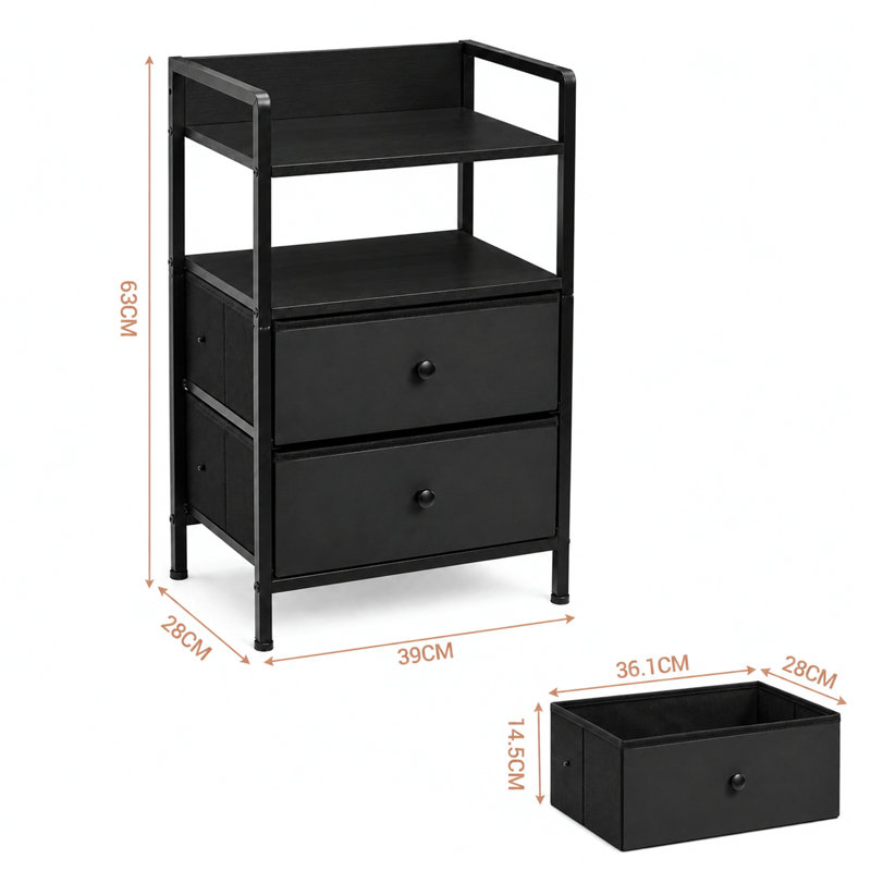 39 cm W Bedside Table, Black