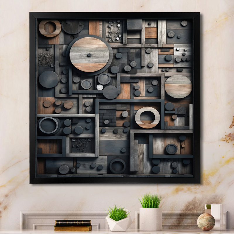 Cubic Geometric Dreams IV, H 16 po x l 16 po x P 1 po, Cadre simple noir