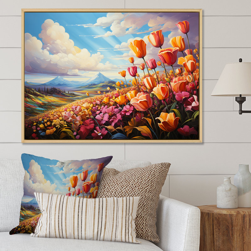 «Danemark Multicolor Tulip Fields II», reproduction sur toile, Cadre naturel flottant, H 30 po x l 40 po x P 1,5 po