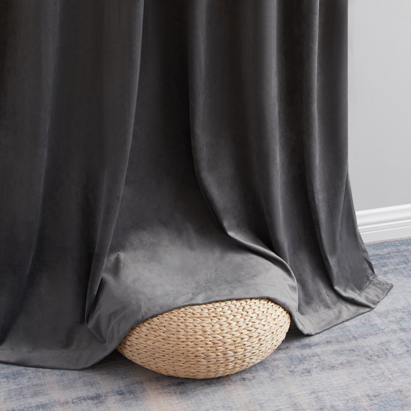Pleze Velvet Semi Sheer Curtain Pair, 54" W x 84" L, Charcoal