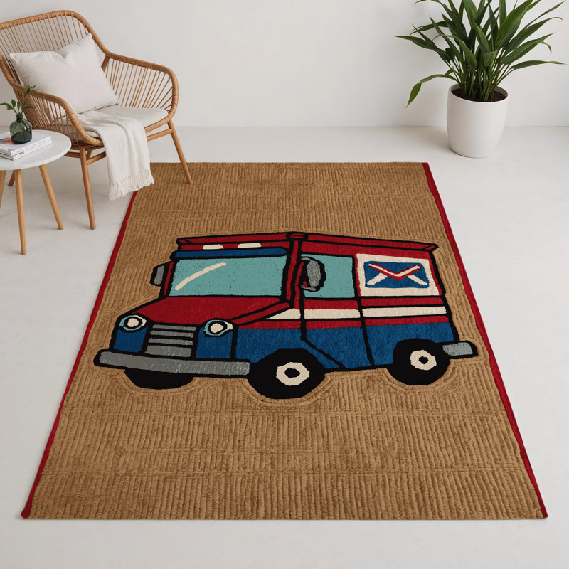 Transportation Brown Indoor and Outdoor Area Rug, Rectangle 3' x 5'