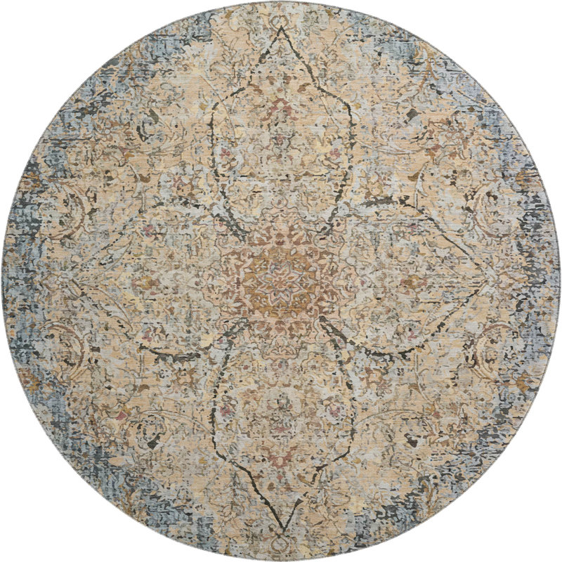 Premium Machine Washable Mayfield AMF2136 global Rug, Blue, 8' Round