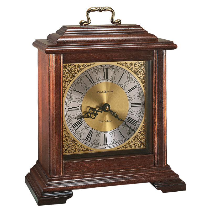 Traditional Brown Quartz Mantel Clock with Brass Accents