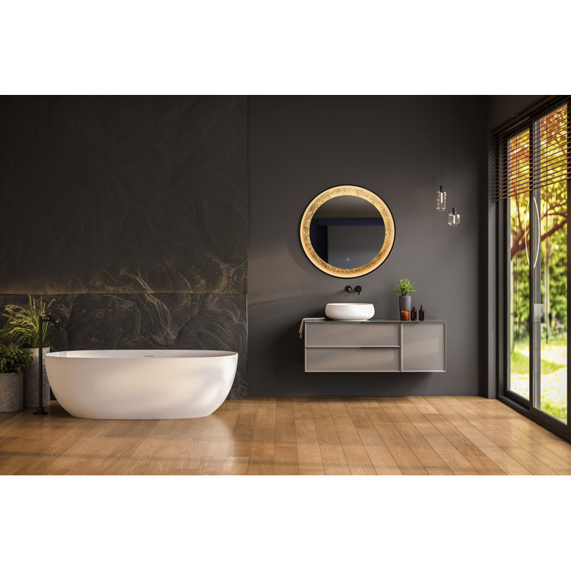 Clara 30" Round Metal LED Mirror with Defogger, Adjustable Light Temp, Dimmer & Smart Memory, Gold