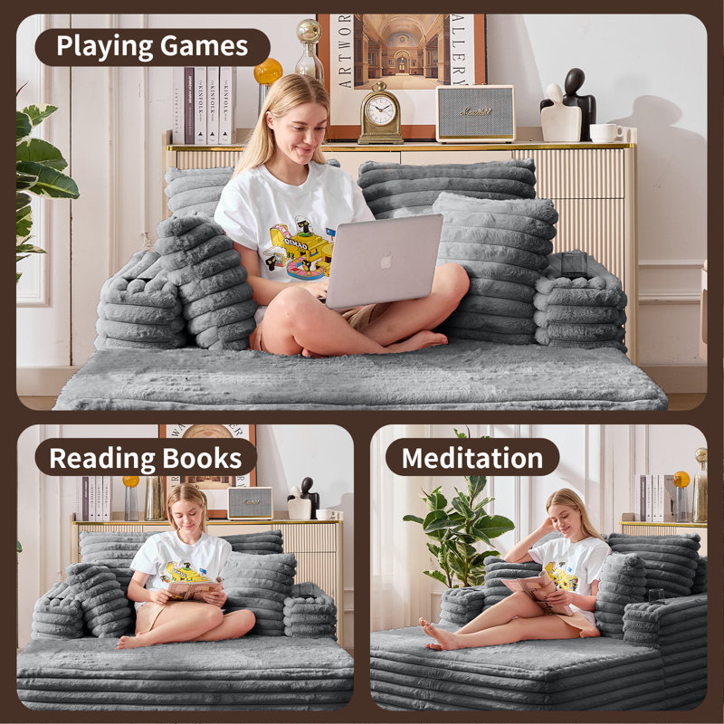 Upholstered Chaise Lounge, Dark Grey