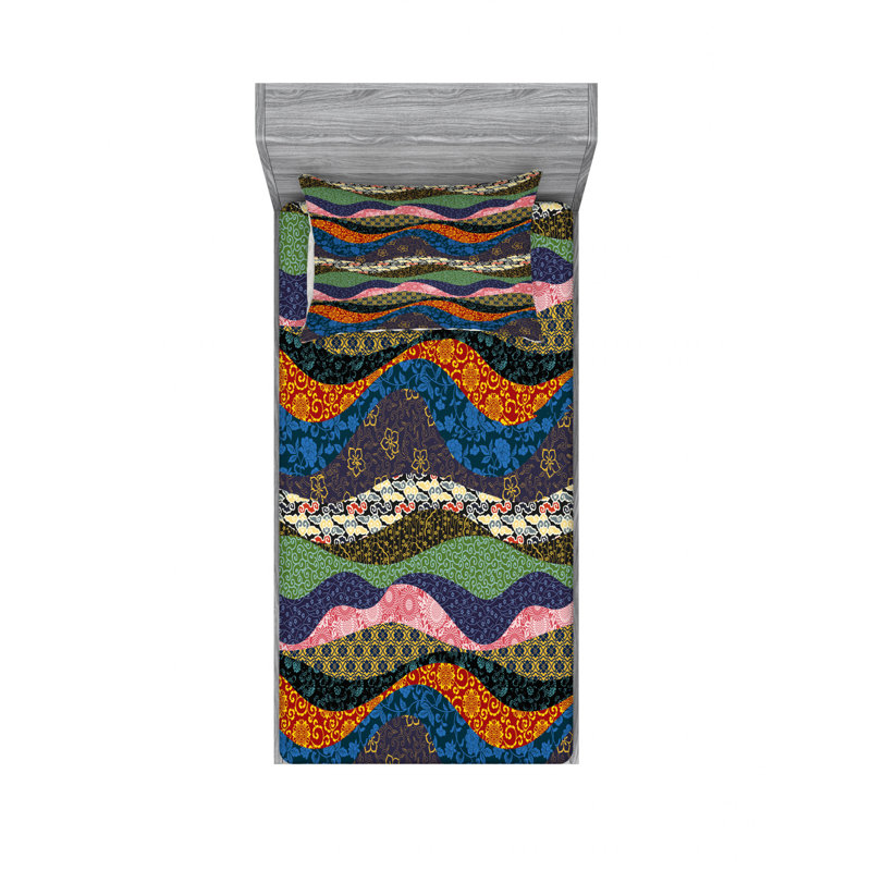Microfiber Abstract Sheet Set, Twin XL Sheet Set with Fitted Sheet