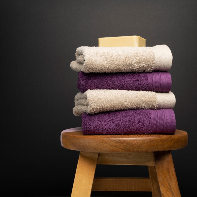 Ensemble de serviettes essuie-mains 100% coton 4 pièces Kendra, Prune / sable, 4