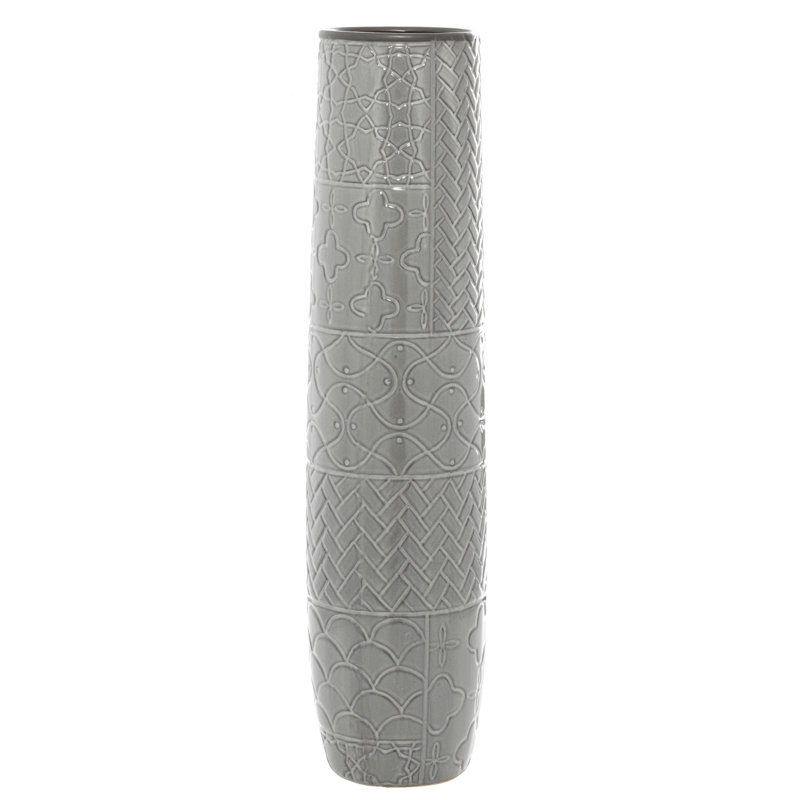 Elegant 30" Metallic Gray Ceramic Floor Vase with Modern Textures