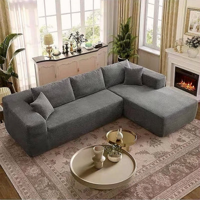 Canapé modulaire 105 po avec méridienne en L 105 po, canapé modulaire moderne avec assise profonde, canapé rembourré pour la chambre à coucher du salon, aucun assemblage requis (tissu velours côtelé), gris