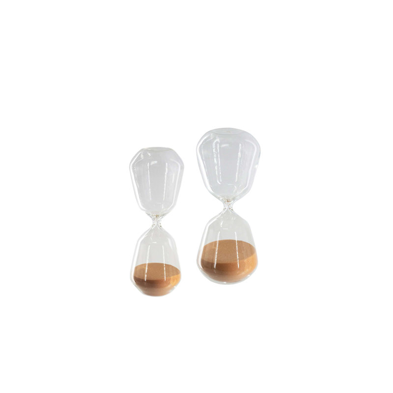 Sablier décoratif au design profilé transparent et sable terre cuite
