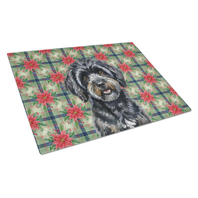 Black Havanese Christmas PoinsettIas Glass Cutting Board
