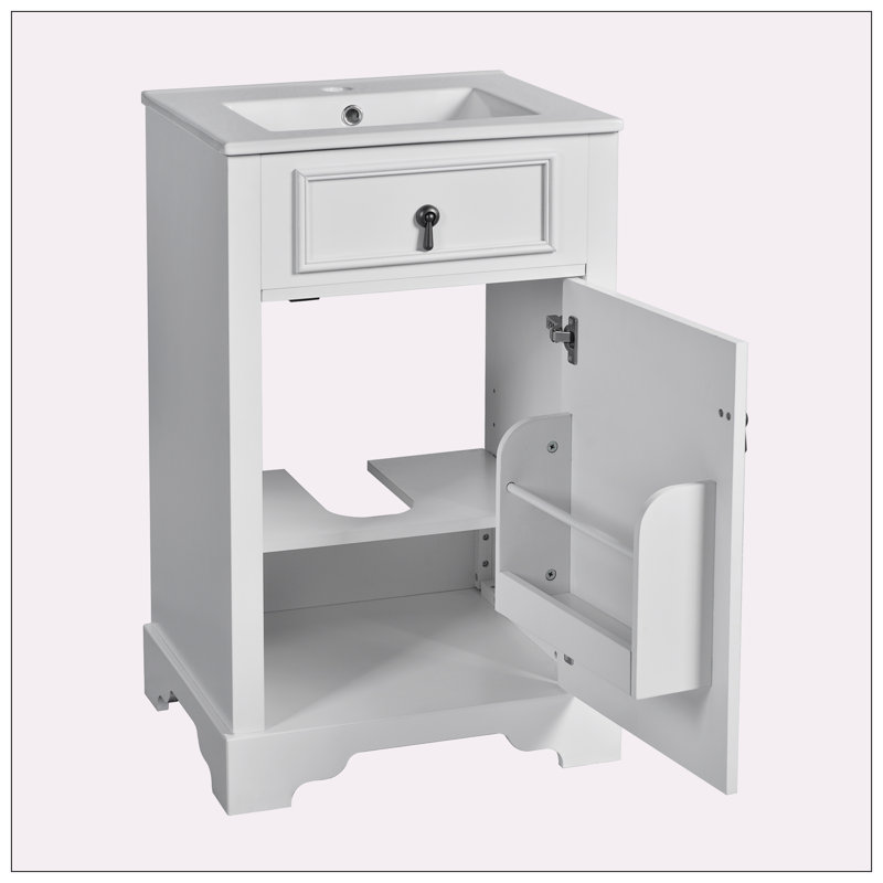 20-Inch Bathroom Vanity with Ceramic Sink, White