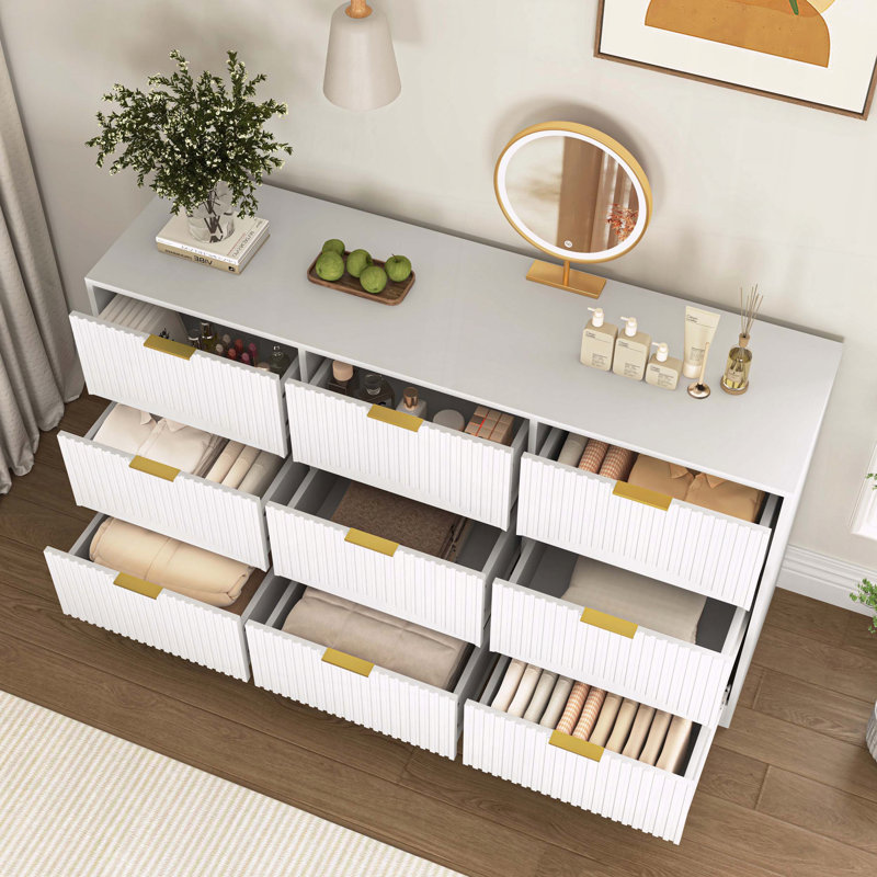 Rangement en bois profond à 9 tiroirs commode, Blanc