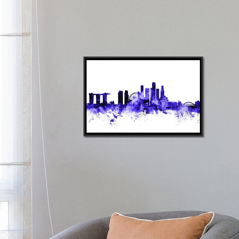 «Singapour Skyline» par Michael Tompsett, impression sur toile tendue, H 18 po x l 26 po x P 1,5 po, Pas de tapis