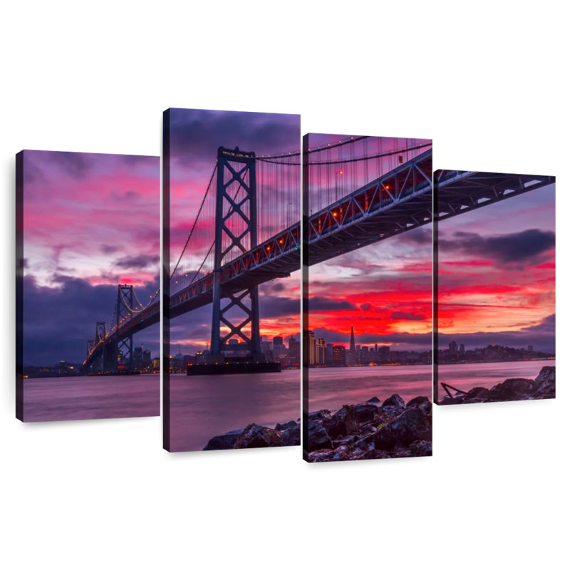 Lilie, pont de la baie de San Francisco, crépuscule, H 48 po x l 75 po