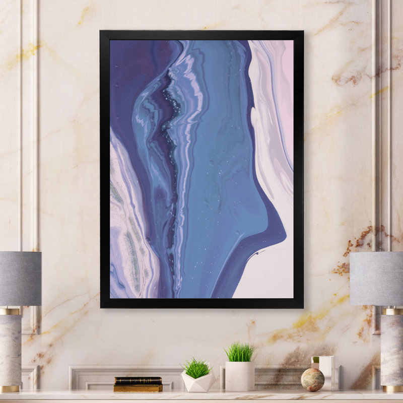 Luxueux marbre bleu tourbillon Flow Art VI - œuvre d'art moderne sur toile, Toile avec cadre noir, H 20 po x l 12 po x P 1 po