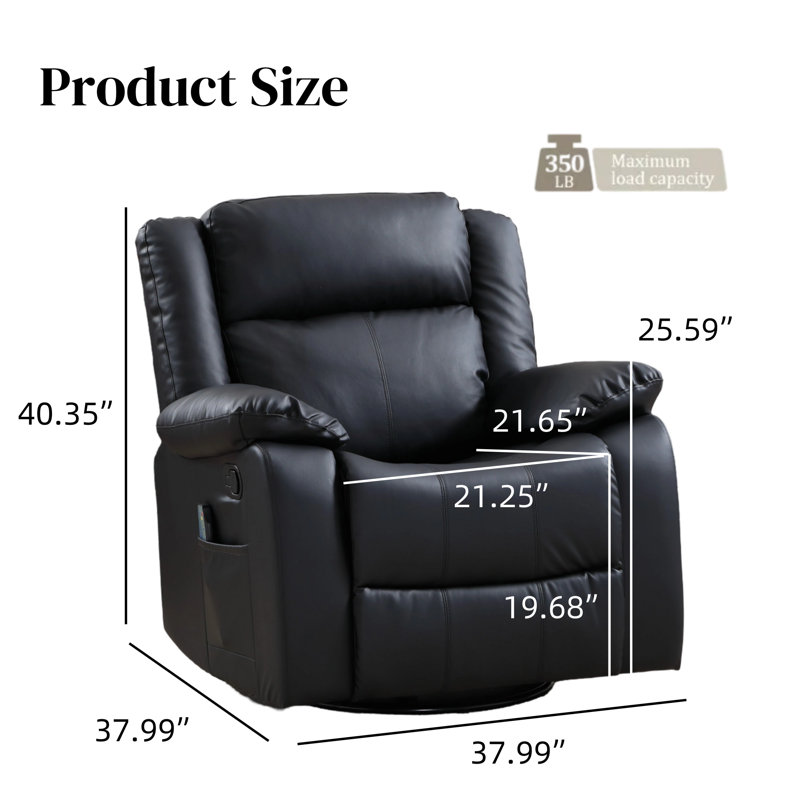 Fauteuil inclinable manuel pivotant Leedward, Noir, noir, noir, noir
