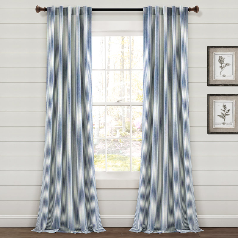 Bruno Cotton Blend Semi Sheer Curtain Pair, Navy, 40" W x 95" L