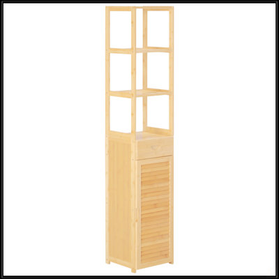 Kleankin Tall Bathroom Cabinet With Drawer And Slatted Shelves