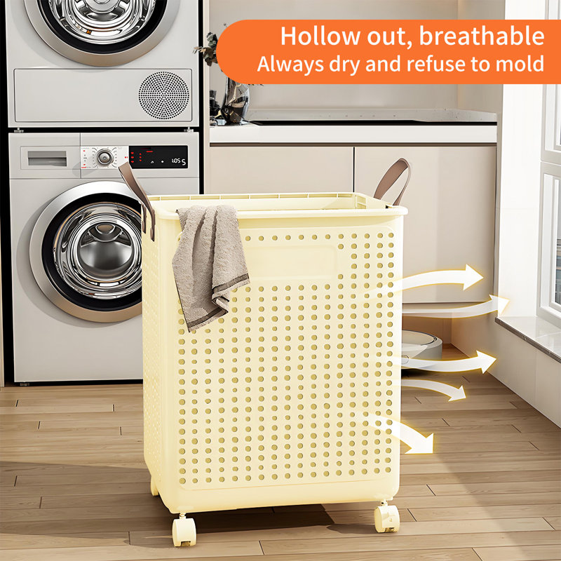 BAOKALER Foldable Plastic Laundry Basket with Wheels, 14.8*12.2*19.7in