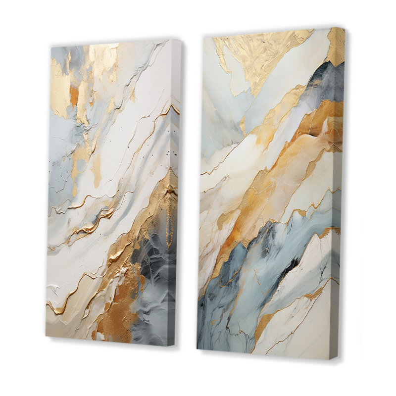 Ensemble de 2 décorations murales beiges et dorées Glacier Stone Simplicity, H 28 po x l 25 po, Toile tendue