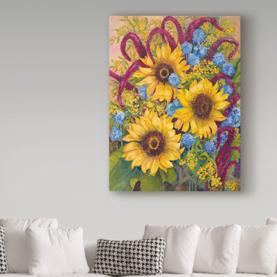 Deetra 'Sunflowers and Thistles' Acrylic Painting Print on Wrapped Canvas