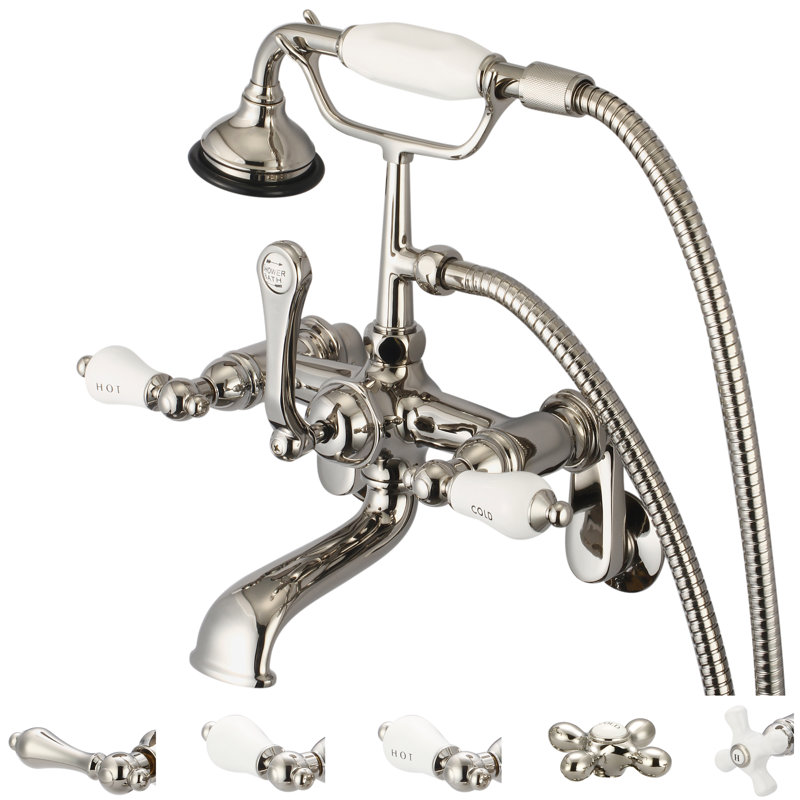 Stonington 3 Handle Clawfoot Tub Faucet, Cross Handles, Polished Nickel