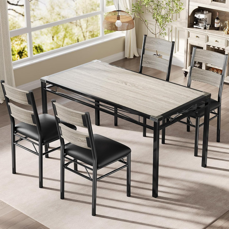 Dining Table Set, Wood Kitchen Table, Gray